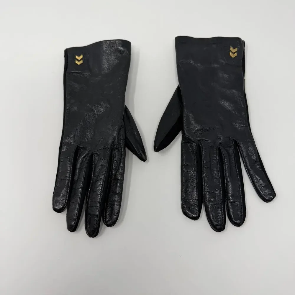 Vintage Aris Isotoner Black Leather Dress Gloves OS